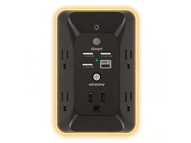Outlet Extender with Night Light, Multi Plug Outlet Splitter, USB Wall Charger Surge Protector with 4 USB Ports (1 USB C), 5 Widely Spaced AC.