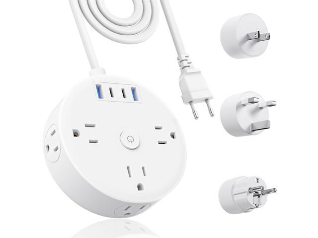 European Travel Plug Adapter, US to UK Europe Power Strip for EU/UK/US, 6 Outlets 4 USB Ports, 5ft Extension Cord, International Power Adapter for...