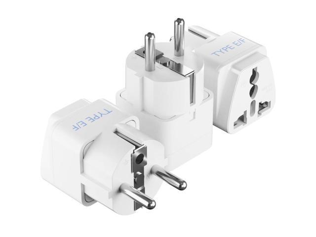 Schuko, Germany France Travel Power Adapter, Grounded European Plug - Type E/F Outlet, Adaptor for USA to Europe EU Socket - 3 Pack - Use In...