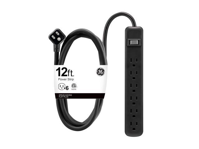 6 Outlet Power Strip, 12 Ft Long Extension Cord, 3 Prong Outlets, UL Listed, Black, 45192