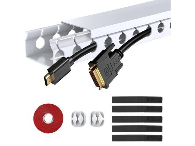 Updated White Cable Raceway Kit, 77 (5x15.5) inch Open Slot Wire Covers for Cords, Cable Management System to Hide Under Desk/TV/Computer/Net/Power.
