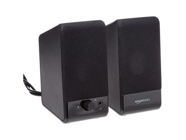 USB-Powered Computer Speakers with Volume Control for Desktop or Laptop PC, Compact Size, Headphone Jack, Portable, Plug-N-Play, Black
