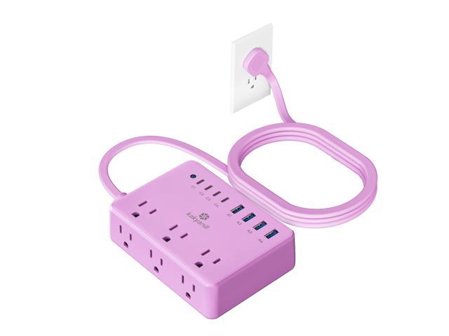 Purple Power Strip, 6 AC Outlets 8 USB Ports(4 USB C) with 2000J Surge Protector, 5ft Flat Plug Purple Extension Cord, Compact for Desk Home,.