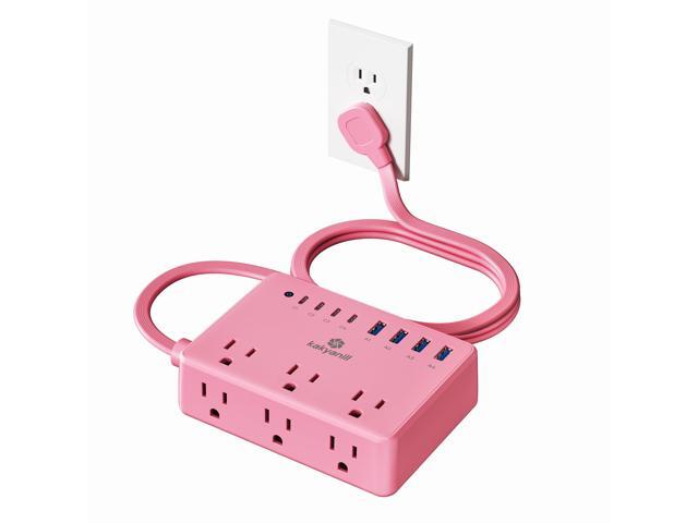 Pink Power Strip, 6 AC Outlets 8 USB Ports(4 USB C) with 2000J Surge Protector, 5ft Flat Plug Pink Extension Cord, Compact for Desk Home, Office, Dorm