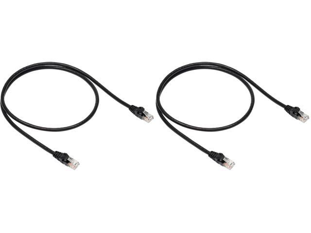 RJ45 Cat 6 Ethernet Patch Cable, 10 Gbps High-Speed, 250MHz, Snagless, Gold-Plated Connectors, 3 Foot, Black (Pack of 2)