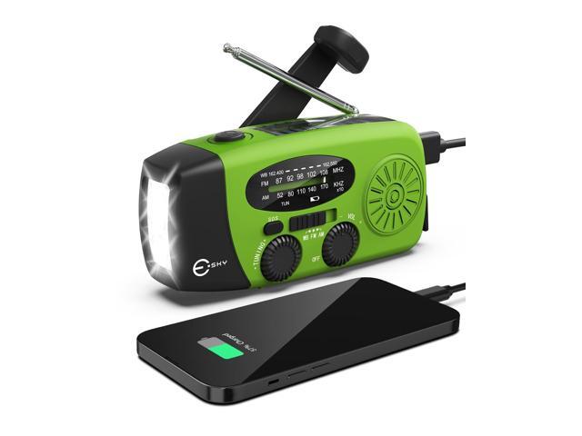 Emergency Hand Crank Radio with 3 LED Flashlight, AM/FM/NOAA Portable Weather Radio with 2000mAh Battery, Solar-Powered USB Rechargeable Radio for.