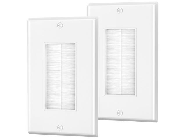Brush Wall Plate, Single Gang Wall Plate Cable Pass Through for Low Voltage Wires, Cord Hider for Wall Mount TV, 2-Pack, White