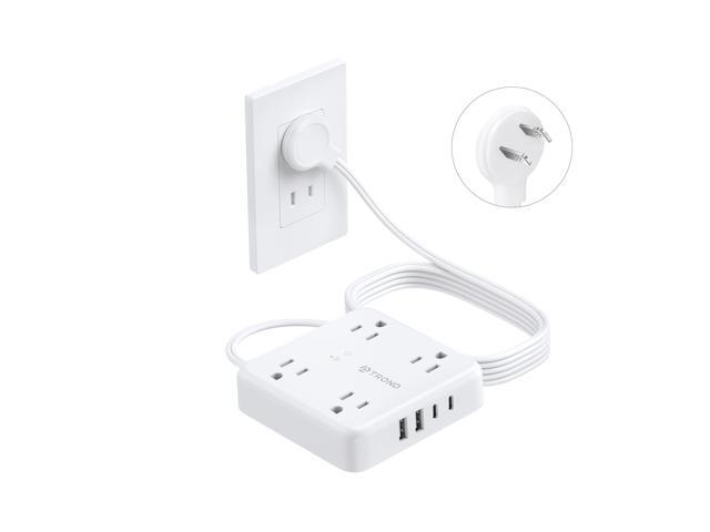 2 Prong Power Strip 5ft, 2 Prong to 3 Prong Outlet Adapter, Polarized Flat Plug, 4 AC 4 USB, Wall Mountable Surge Protector Outlet for Non-Ground.