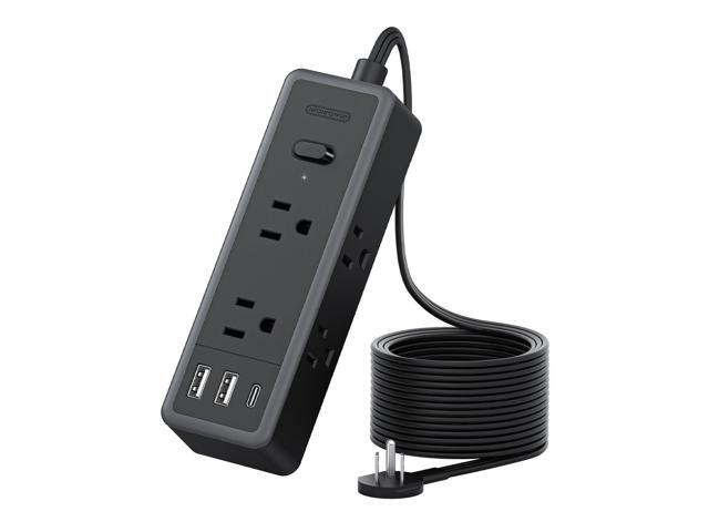 Flat Extension Cord 10 ft, 1080 Joules Surge Protector Power Strip with 6 Widely Outlets 3 USB (1 USB C), Flat Plug Extension Cord Power Strip Long...