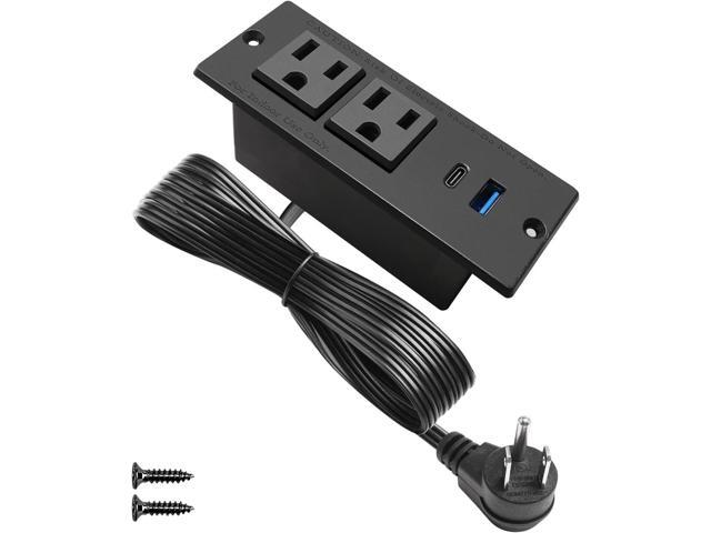 USB C Recessed Power Strip Fast Charge Desktop Power Station 2 Outlets 2 USB (PD20W & QC18W, Total 20W) Mountable Flat Plug 10'ft Extension Cord...