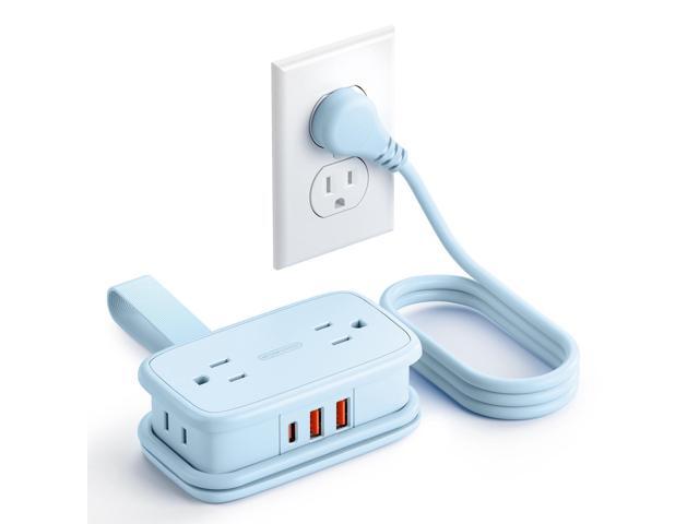 Blue Travel Power Strip 20W, Travel Essentials 4 Outlets 3 USB(1 USB-C) with 4FT Wrapped Extension Cord Flat Plug, Vacation Essentials for Hotel...