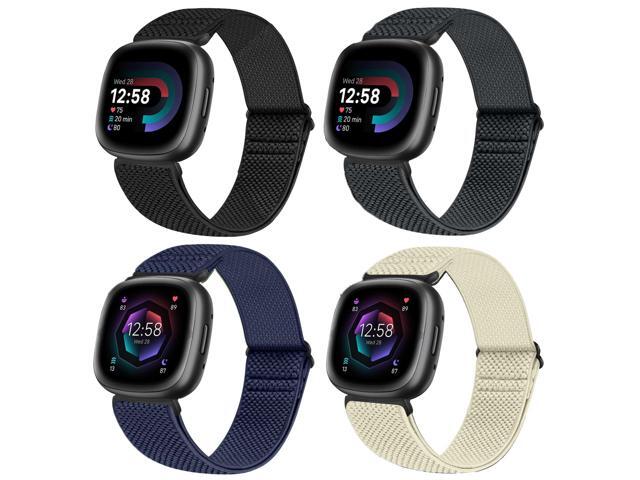 4 Pack Elastic Watch Bands Compatible for Fitbit Versa 4/Versa 3 / Sense 2/Sense, Adjustable Nylon Stretchy Replacement Sport Loop Straps for Women... 4 Pack Elastic Watch Bands Compatible for Fitbit Versa 4/Versa 3 / Sense 2/Sense, Adjustable Nylon Stretchy Replacement Sport Loop Straps for Women...
