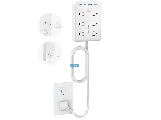 Surge Protector Power Strip, Flat Plug Extension Cord with Multiple Outlets, 6 AC, 4 USB (2 USB C), 5FT Outlet Extender, Home Office Dorm Room.