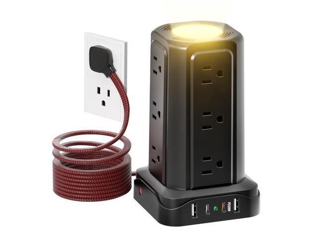 Power Strips with Surge Protection, Flat Plug Power Strip with 12 Outlets 4 USB Ports, Charging Tower 1625W/13A 6FT Braided Extension Cord with...