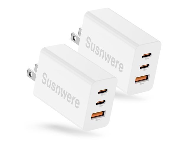 65W Dual USB C Charger Block, 3-Port 100W Fast USB-C Power Adapter Wall Charger Plug Type C Charging Adapter for Laptop & Tablets/Android Phones...