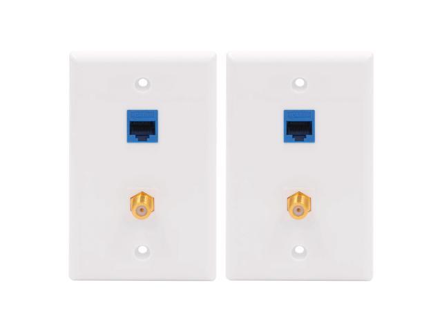Ethernet Coax Wall Plate (UL Listed), 2-Port Coax and Ethernet Wall Outlet with CAT6 Keystone Coupler and 3GHz Gold Plated Coaxial Keystone Jack...