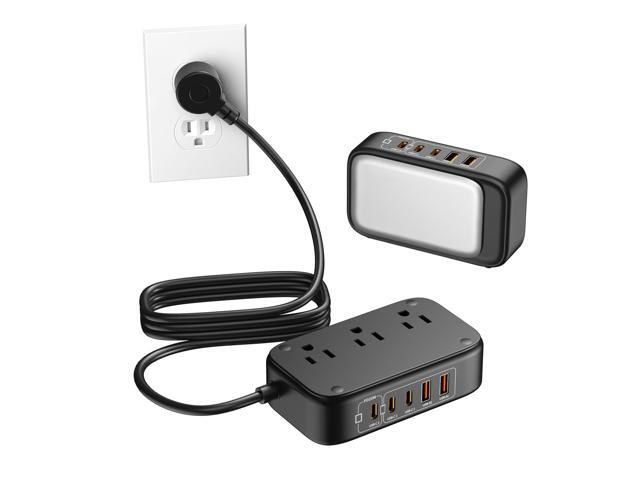 Portable Travel Power Strip 8-in-1 with PD20W Fast Charging 5 USB Ports 2500W AC Outlets 5FT Flat Plug Extension Cord for Home Office Travel