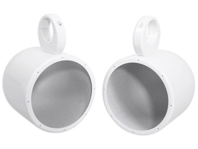 Pair MAC80W 8' White Aluminum Wakeboard Tower Speaker Pods, Waterproof, Marinized, Universal Fit for Marine and Powersports