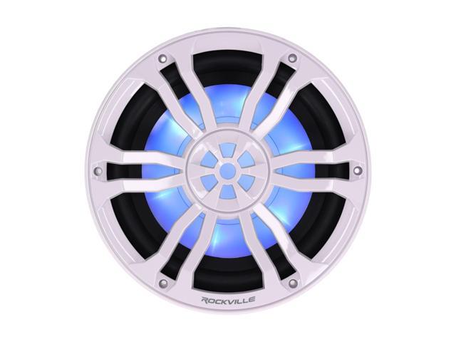 RM-PREMIUM104 White Marine Boat 10' Subwoofer 1200W Dual 4 Ohm, Free Air Design, RGB LED Lighting, Polycarbonate Cone, for Marine Audio Enthusiasts