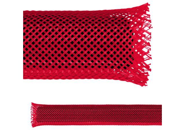 1.5' PET Expandable Braid Sleeving Flame Retardant Flexible Wire Mesh for Cord Management and Cable Protection - 250 Feet - Red