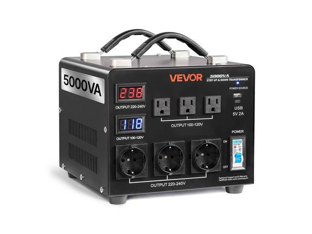 Voltage Auto Converter Transformer, 5000VA, Heavy Duty Step Up/Down Power Transformer, 110V to 220V and 220V to 110V, with 3 US Outlets, 3 EU.