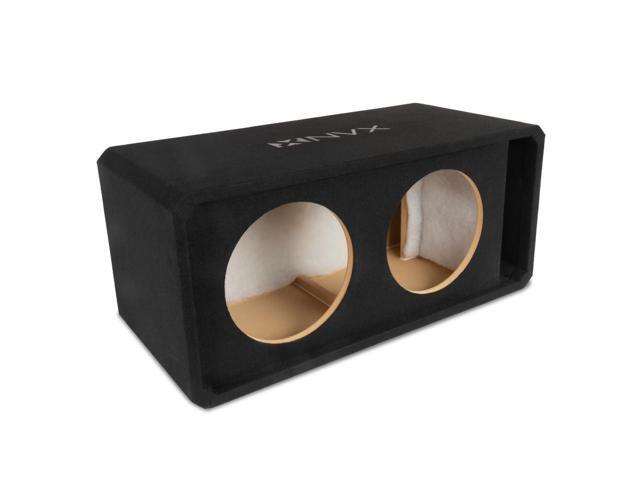 NE122P Dual 12' Ported Subwoofer Enclosure 3.25 Cu Ft MDF Sub Box with Polyfil, 38Hz Slot Ports, Spring Terminals, Black Carpet Finish