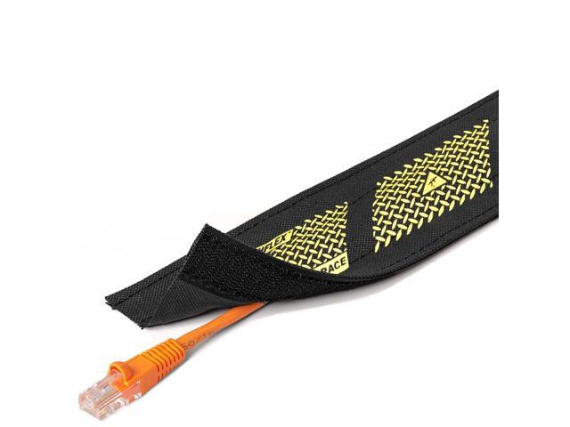 4' Wide Dura Race Carpet Cord Cover Cable Protector Hook and Loop Wire Concealer - 25 Feet - Black with Yellow Safety Stripe