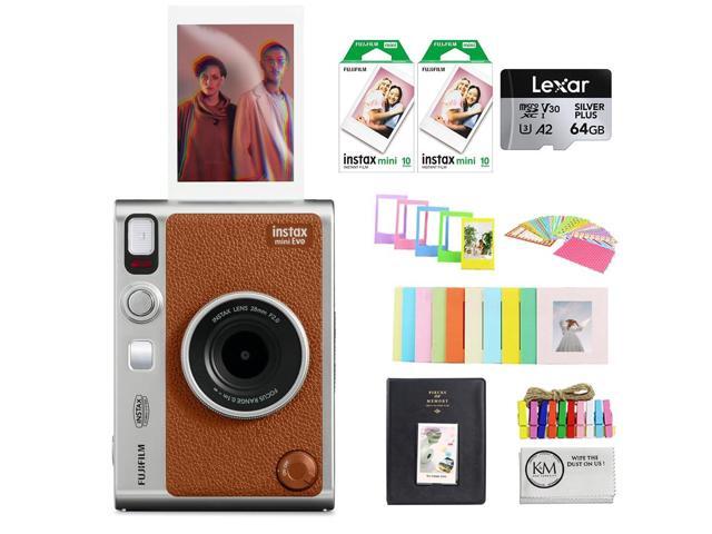 INSTAX MINI EVO Hybrid Instant Camera Brown Bundle with Instax Mini Film 20 Exposures + 64GB Micro SD Card + Mini Album, Borders, Stickers &...