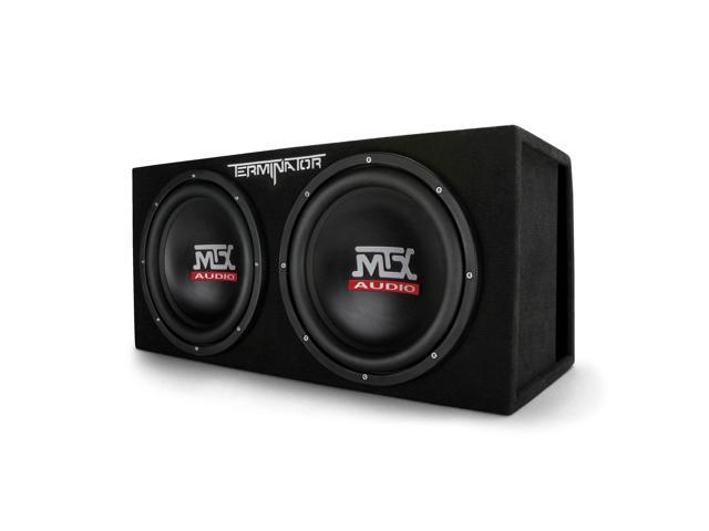 Audio Dual Subwoofer Vented Enclosure with High Resolution Feature, Aviation Carpet and Floor Standing Mounting Type for Vehicle, Black