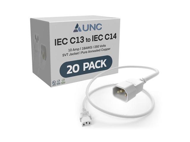 20 Pack 8ft PDU Power Cable C13 to C14 10Amp 18AWG 250V SVT Jacket UL Listed, White, 8 Foot