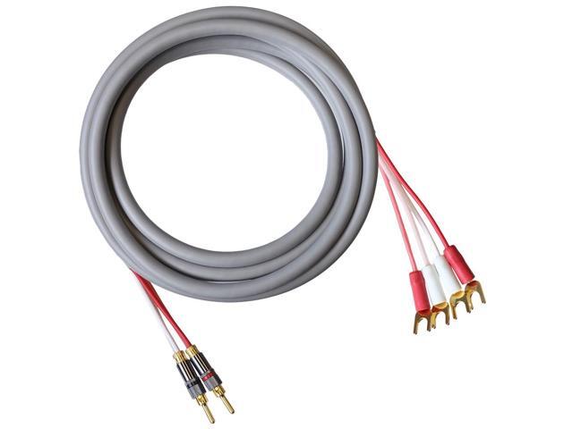 Canare 4S11 Speaker Cable, with Ultrasonically-Welded Bi-Wire Terminations (One Cable - for one Speaker); Assembled in The USA (50 Foot, Grey, Two.