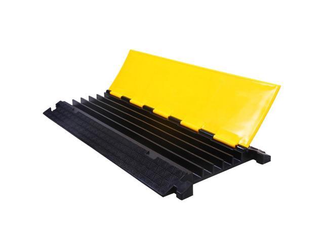 Atlas Cable Protector Wire Ramp - 5 Channel 1 Pc - 35 Long Black & Yellow - 24000 Lbs Load Capacity - Rubber Speed Bump Wire Protector Cord Cover.