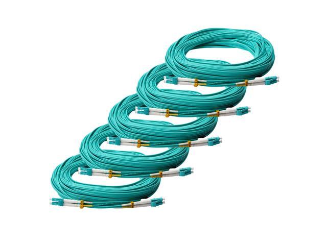 trueCABLE LC to LC OM4 Fiber Patch Cable, 25m (82.02ft), UPC Polish, 100GB Multimode (MM) Duplex 50/125um, Riser Rated (OFNR), UL Listed, 5 Pack, Aqua
