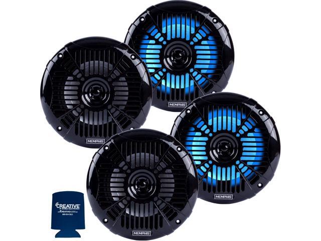Memphis LED Marine Speaker Pack: 2 Pairs of MXA602SLB 6.5' Marine Grade Coaxial Speakers, Black with Blue LED