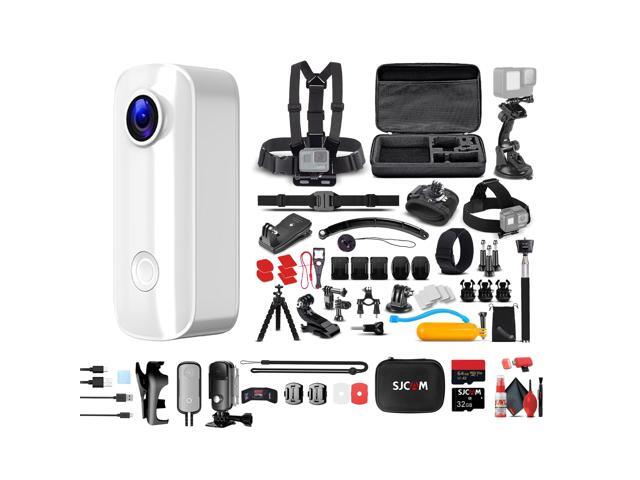 C100 Plus Action Camera in White with 4K Video, EIS Stabilization, and Audio Recording, Bundle Including: 64GB Micro SD Card, 50-in-1 Action Kit,...