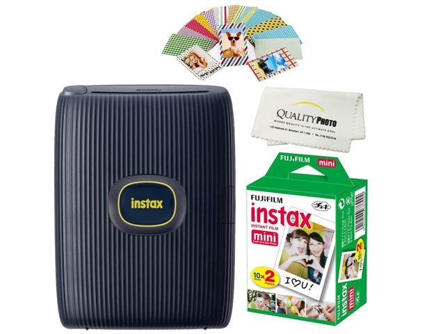 Instax Mini Link 2 Smartphone Printer Plus Instax Mini Films 20 Pack. Plus Stickers. Bonus All-Purpose Microfiber Cloth (Space Blue)
