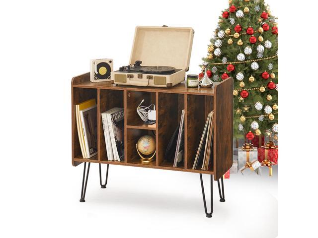 Record Player Stand with Display Area, Wooden Turntable with Storage, Holds Up to 300 Albums (Brown)