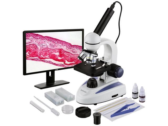 40X-1000X Biology Science Metal Glass Student Microscope with USB Digital Camera + Slide Preparation Kit - M158C-SP14-E