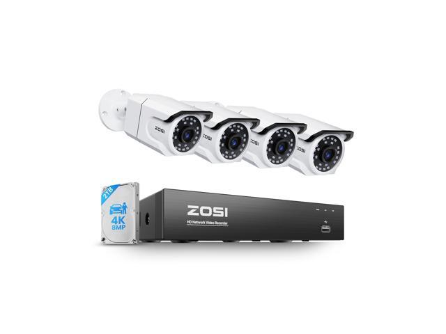 4K PoE Security Camera System, 4pcs 8MP Weatherproof Indoor Outdoor Bullet Cameras with Person Vehicle Detection, 100ft Night Vision, 4K/8MP 8CH.