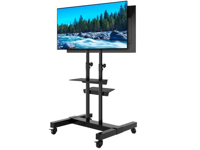 Mobile TV Stand Rolling TV Cart Floor Stand with Mount on Lockable Wheels Height Adjustable Shelf for 32-83 Inch TV Stand Flat Screen or Curved TVs.
