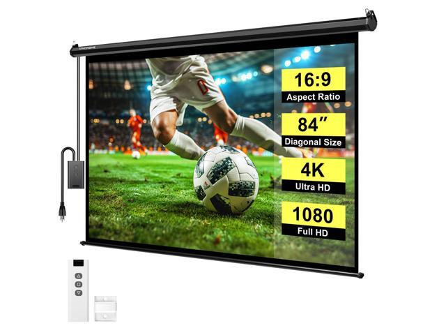 84 Inch 16:9 Motorized Projector Screen with Remote, Auto Electric Projection Screen, HD 4K Movie Screen for Home Theater, Cinema, Office (73W x.