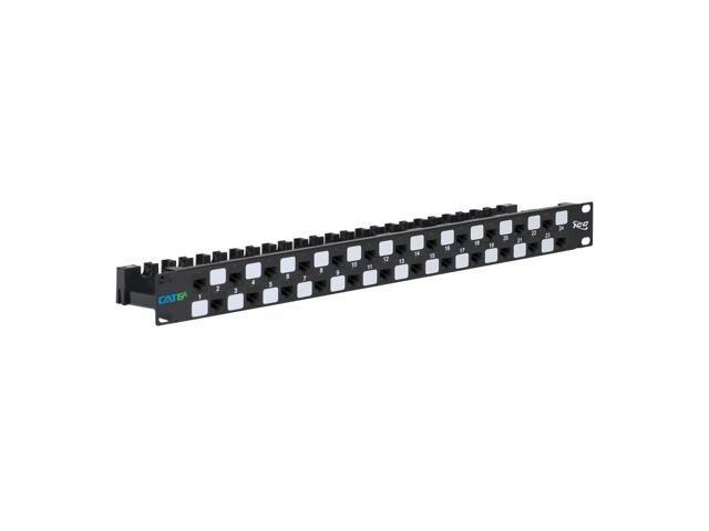 24-Port CAT6A Keystone 1U Patch Panel with CAT6A Keystone Jacks, 19 Rackmount Housing and Cable Support Bar, Staggered Ports to Reduce ANEXT, UL...