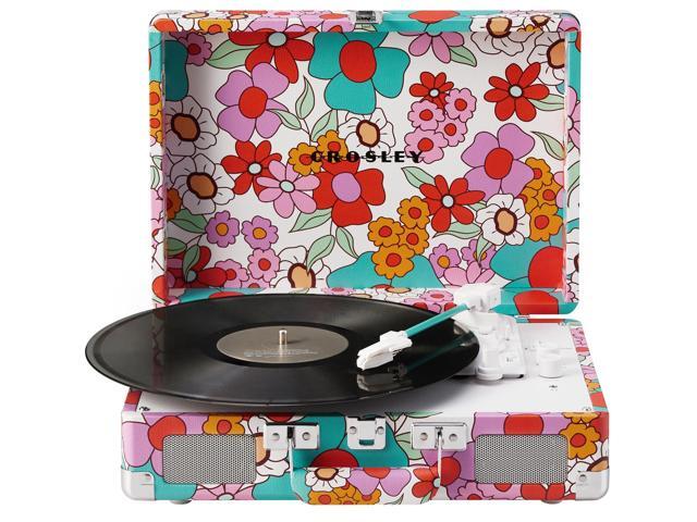 CR8005F-GF Cruiser Plus Vintage 3-Speed Bluetooth in/Out Suitcase Vinyl Record Player Turntable with Built-in Speakers, Groovy Floral
