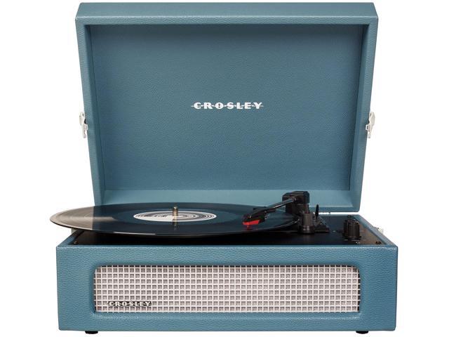CR8017B-WB Voyager Vintage Portable Vinyl Record Player Turntable with Bluetooth in/Out and Built-in Speakers, Washed Blue