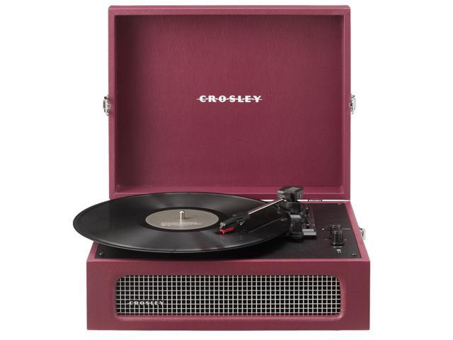 CR8017B-BU Voyager Vintage Portable Vinyl Record Player Turntable with Bluetooth in/Out and Built-in Speakers, Burgundy