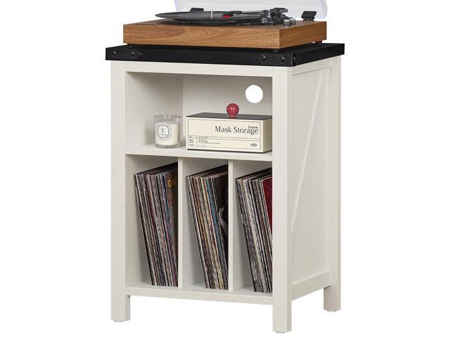 Record Player Stand with Vinyl Record Storage,White Record Player Table Holds up to 160 Albums,Large Wood Turntable Stand Cabinet Dispaly Shelf for.
