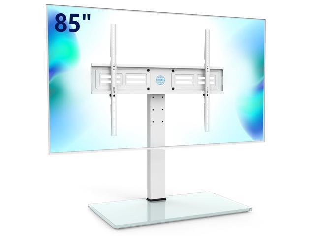 Universal TV Stand with Swivel Mount for 50-85 inch Flat Screens - Height Adjustable Tempered Glass Base Holds up to 110 lbs, White