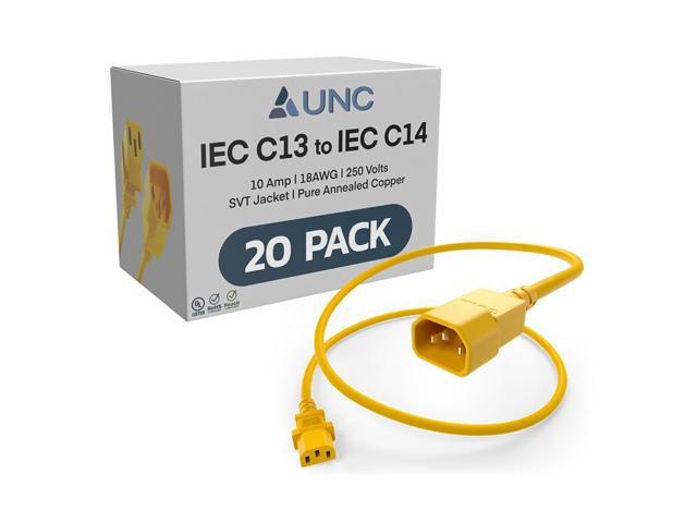20 Pack 5ft PDU Power Cable C13 to C14 10Amp 18AWG 250V SVT Jacket UL Listed, Yellow, 5 Foot