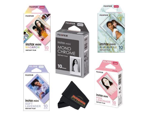 Instax Mini Film Variety Pack 5 Unique Styles for Instax Cameras + Bonus Sunshine Photo Microfiber Cleaning Cloth (Variety Colors - 10 Sheets Each)