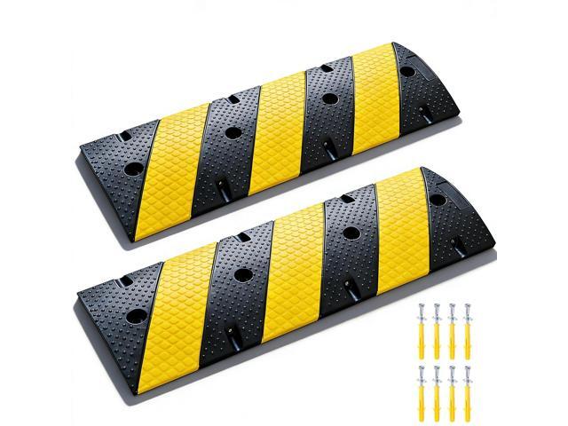 6Ft Rubber Speed Bumps for Driveway, 2' High Heavy Duty Speed Humps with Dual Cable Channels and Drainage, Interlocking Portable Speed Bump with.